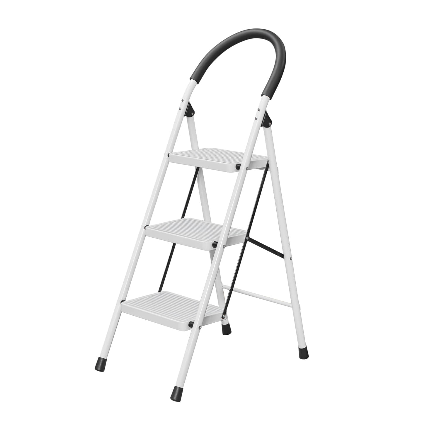 WY30HC White 3-Step Folding Ladder with Curved Handrail