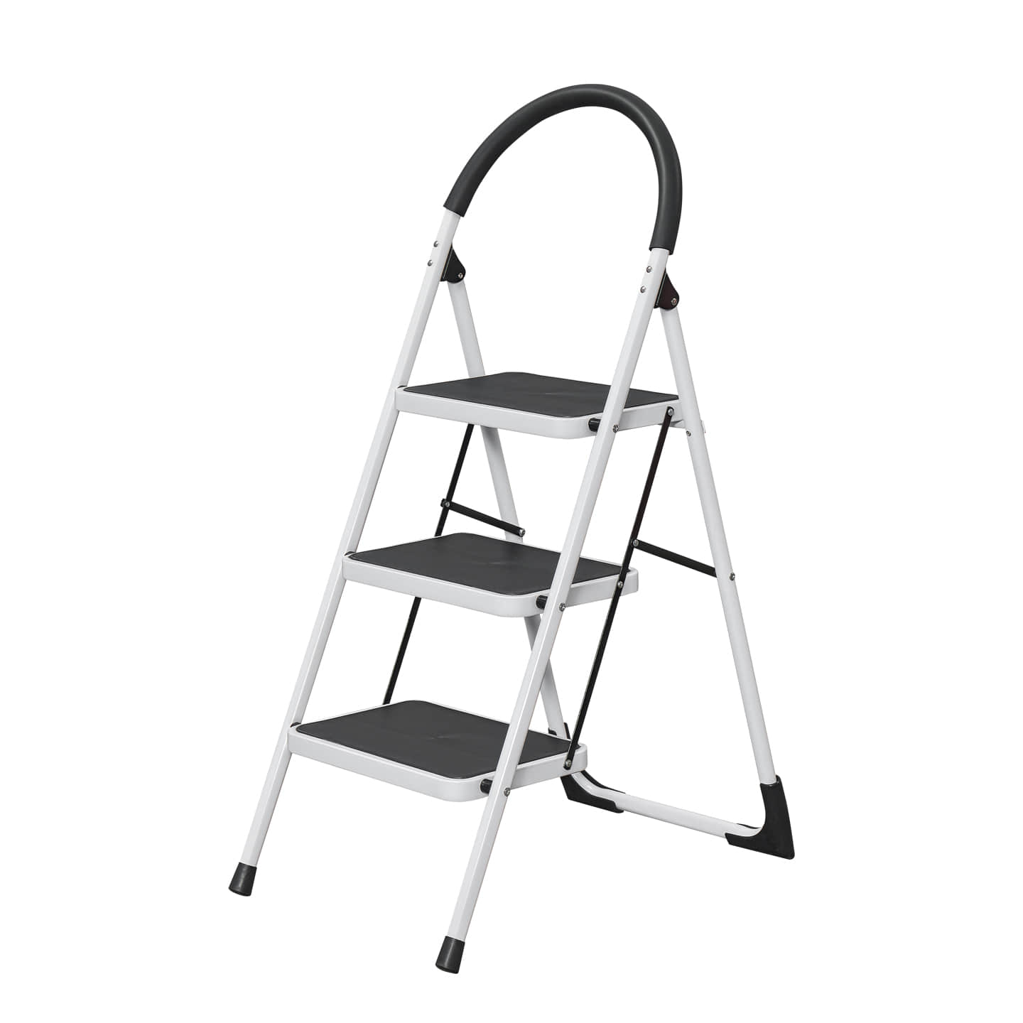 WY38U 3-Step Folding Ladder with Wide Steps and Handrail