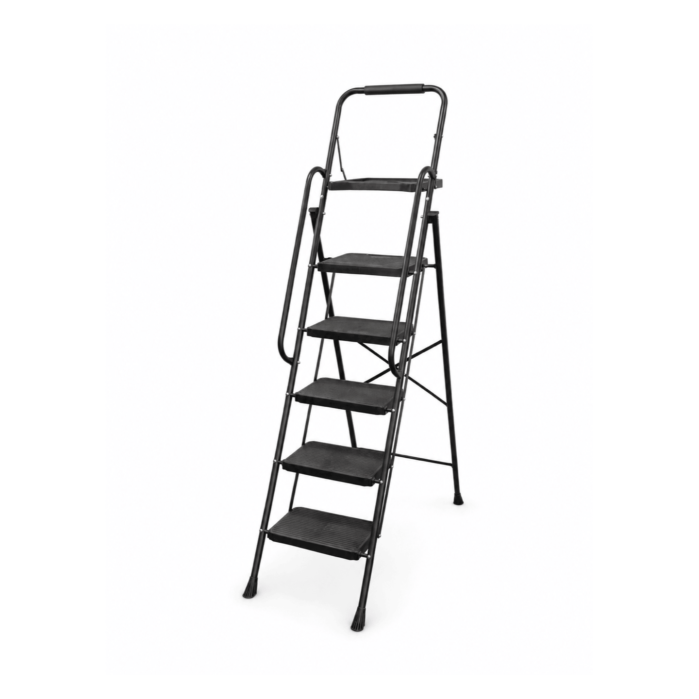 WF36TF 5-Step Folding Ladder with Dual Handrails and Tool Tray